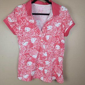 Lilly Pulitzer pink fish print short sleeve polo shirt